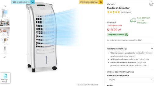 Zdjęcie oferty: Super   Klimator Maxfresh 4w 1 Najlepsza Cena!