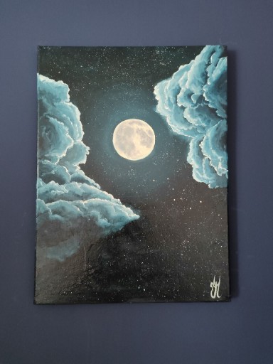 Zdjęcie oferty: Obraz olejny chmury księżyc noc
