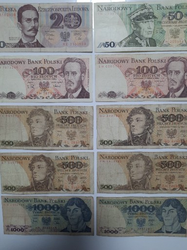 Zdjęcie oferty: 362L' 10 BANKNOTÓW PRL OD 20 ZŁ DO 1000 ZŁOTYCH 