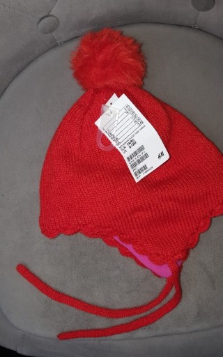 Zdjęcie oferty: Nowa czapka 74/80 czerwona H&M 6 - 12 m róż polar