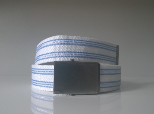 Zdjęcie oferty: Pasek parciany biały z niebieskimi dwoma paskami
