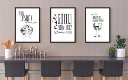 Zdjęcie oferty: Obraz z napisami do kuchni 3 szt., plakat w ramie A3