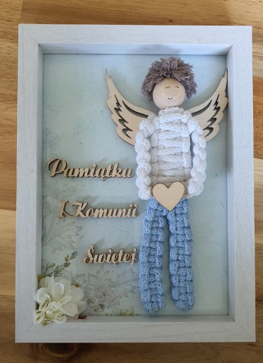 Zdjęcie oferty: Anioł w ramce Pamiątka I Komunii Świętej w pudełku