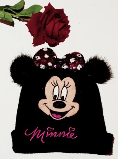 Zdjęcie oferty: Czarno różowa Czapka Myszka Minnie uszy kokarda 50