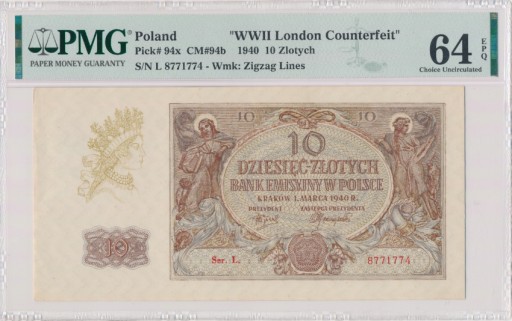 Zdjęcie oferty: 10 złotych 1940  WWII London Counterfeit