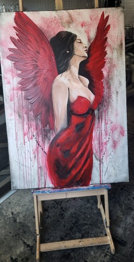 Zdjęcie oferty: Obraz ręcznie malowany Anioł Czerwień 