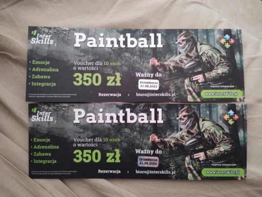 Zdjęcie oferty: Dwa vouchery na paintball