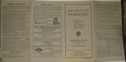 Zdjęcie oferty: Tabele podatkowe Poznań 1947 składanka form A3