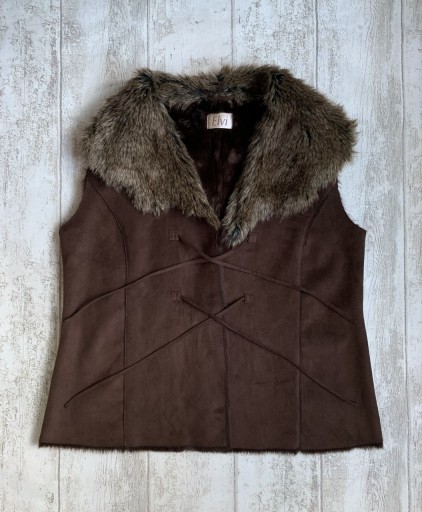 Zdjęcie oferty: Elvi Damska Brązowa Kamizelka Sztuczne Futro XL Styl Boho Retro Nowa