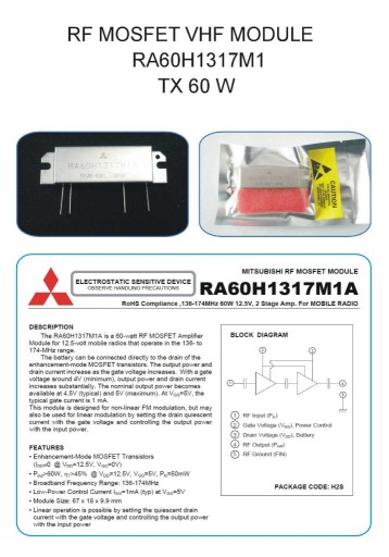 Zdjęcie oferty: RA60H1317M1A WZMACNIACZ VHF 136-174MHz TX60W 12VDC