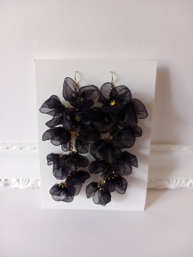 Zdjęcie oferty: Kolczyki złote czarne materiałowe kwiatki N
