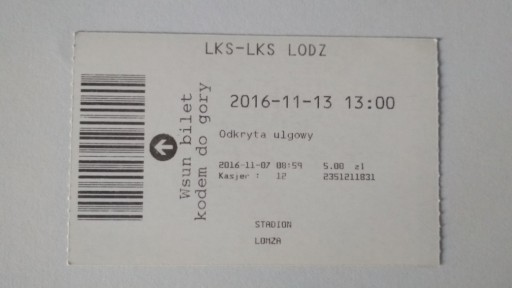 Zdjęcie oferty: Bilet ŁKS Łomża - ŁKS Łódź 2016 r.