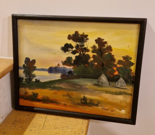 Zdjęcie oferty: OBRAZ z pejzażem z autografem olej płótno stary 1983 rok vintage 