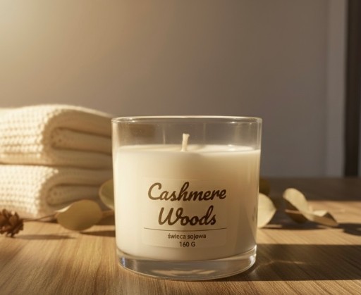 Zdjęcie oferty: Zapachowa Świeca Sojowa "Cashmere Woods" 160g z polskiej manufaktury