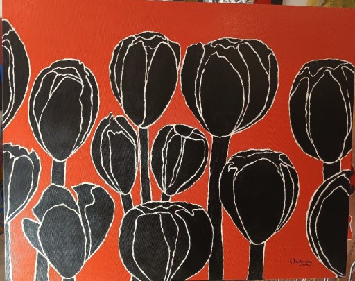 Zdjęcie oferty: Obraz ręcznie malowany UNIKAT rękodzieło Czarne tulipany Bączkowska 