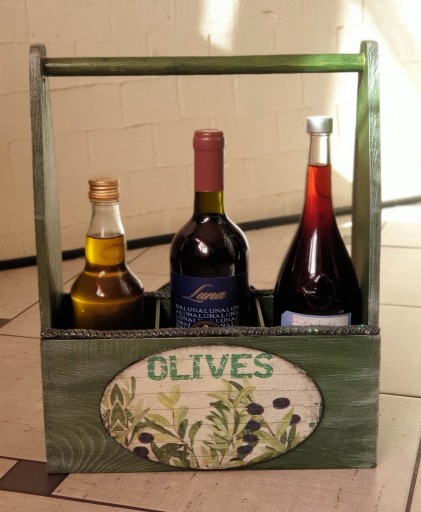 Zdjęcie oferty: Ozdobny pojemnik kosz na oliwę wino butelki drewno