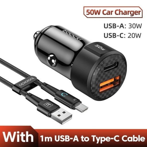 Zdjęcie oferty: Ładowarka do samochodu 50W z QC + KABEL 100 cm