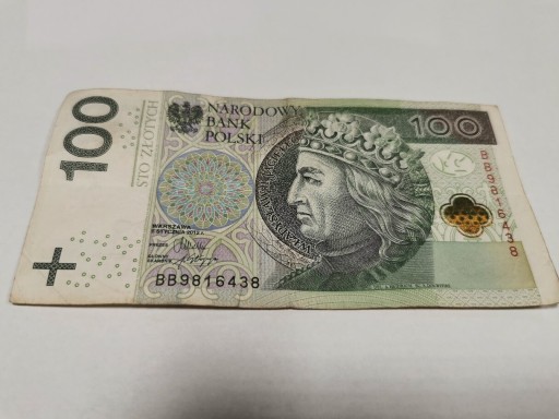 Zdjęcie oferty: Banknot 100 zł seria BB rok 2012