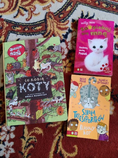 Zdjęcie oferty: 3 książki o kotach co robią koty + puszek + szkoła