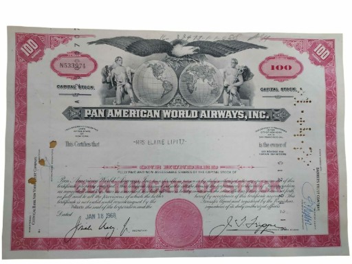Zdjęcie oferty: Kolekcjonerskie akcje USA 1968 r