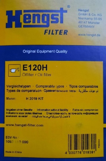 Zdjęcie oferty: Filtr oleju skrzyni Hengst E120H Mann H 2019 kit