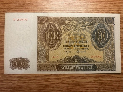 Zdjęcie oferty: 100 zł – 1941 r. – seria D – st.1