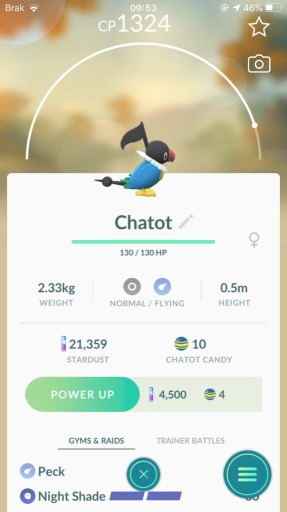 Zdjęcie oferty: CHATOT REGIONAL POKEMON GO LVL 28 (SAFE TRADE)