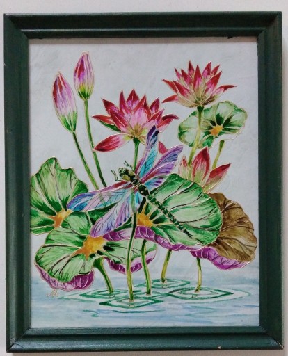 Zdjęcie oferty: Kafel ceramiczny, Lilie wodne,  malowany ręcznie.