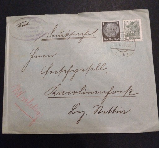 Zdjęcie oferty: Znaczki  koperta z obiegu Niemcy DR 12.5.38
