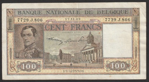 Zdjęcie oferty: Belgia 100 franków 1949 - Leopold I Koburg 