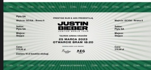 Zdjęcie oferty: Bilet Justin Bieber Kraków 25.03.2022