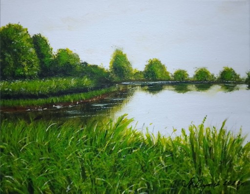Zdjęcie oferty: PEJZAŻ RĘCZNIE MALOWANY AKRYLOWY "NAD ZIELONYMI MOKRADŁAMI" - 24x30cm