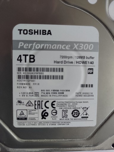 Zdjęcie oferty: Dysk HDD TOSHIBA X300 4TB HDWE140 100% sprawny