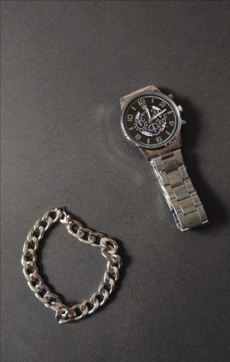 Zdjęcie oferty: Srebrny klasyczny męski zegarek plus bransoletka