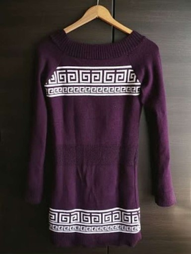 Zdjęcie oferty: fioletowy długi sweter biały wzór s 36 grecki