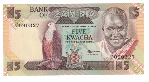 Zdjęcie oferty: ZAMBIA - 5 KWACHA - 1991  - UNC
