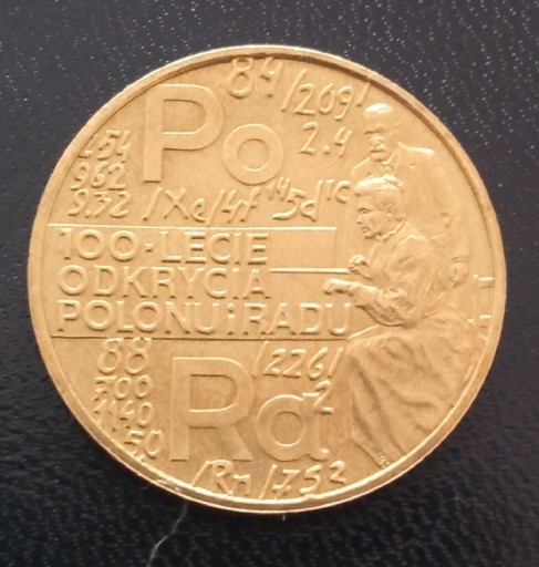 Zdjęcie oferty: Polska 2 zł. 100 lecie odkr. Polonu i Radu 1998r.