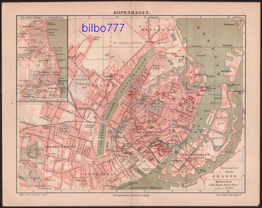 Zdjęcie oferty: KOPENHAGA stary plan miasta z 1888 roku