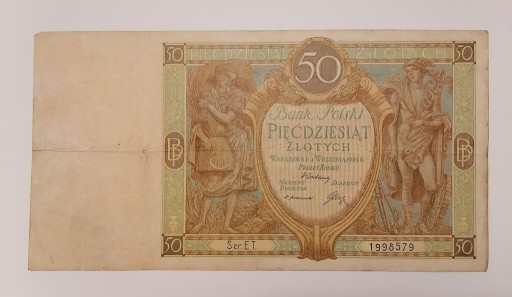 Zdjęcie oferty: Banknot 50 złotych 1929 seria ET znak wodny