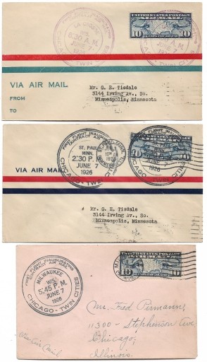 Zdjęcie oferty: Pierwszy lot, USA 7.6.1926, 3 różne trasy, C.A.M-9