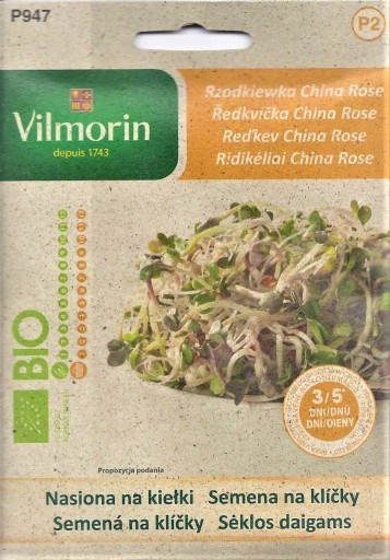 Zdjęcie oferty: BIO nasiona na kiełki Rzodkiewka China Rose 10g Vi