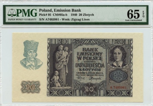 Zdjęcie oferty: 20 złotych 1940 seria A  PMG 65 EPQ