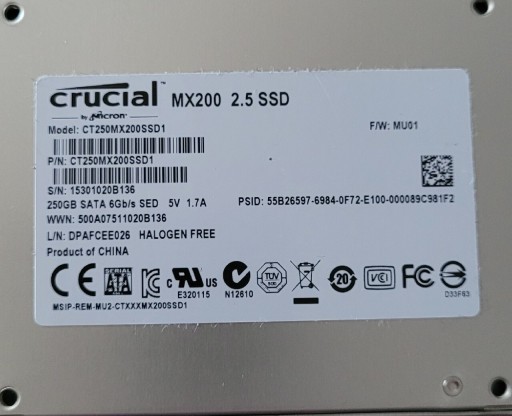 Zdjęcie oferty: Crucial MX200 250GB SSD SATA 2,5"