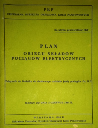 Zdjęcie oferty: Plan obiegu składów pociągów elektrycznych 1984