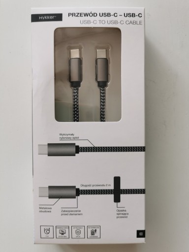 Zdjęcie oferty: Kabel 2m USB C szary sznurek szybkie ładowanie