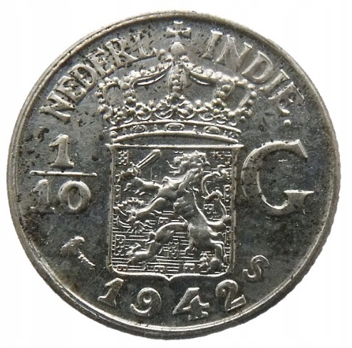 Zdjęcie oferty: Indie Holenderskie 1/10 Gulden 1942 S Srebro