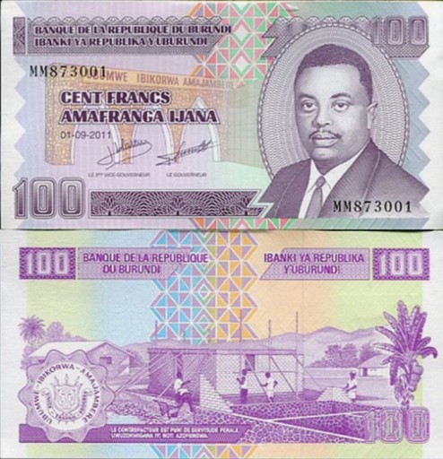 Zdjęcie oferty: BURUNDI 100 FRANCS 2011 UNC