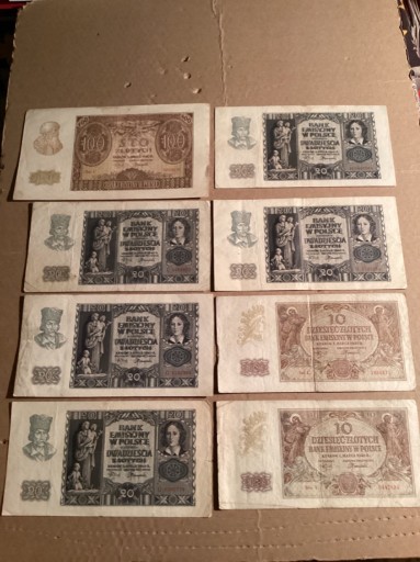 Zdjęcie oferty: Banknoty Polskie z 1940 roku .8 sztuk.