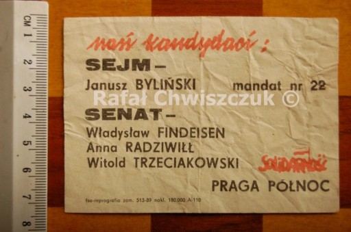 Zdjęcie oferty: Solidarność 1989 ulotka Praga Płn. > wysyłka 0 zł