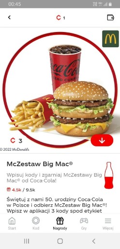 Zdjęcie oferty: Witam mam kody coca cola na big mac 